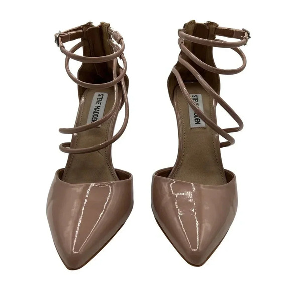 Steve Madden Womens 6M Ciena Pointed Toe Strappy Nude Heels Minimalist Stiletto - Picture 4 of 16